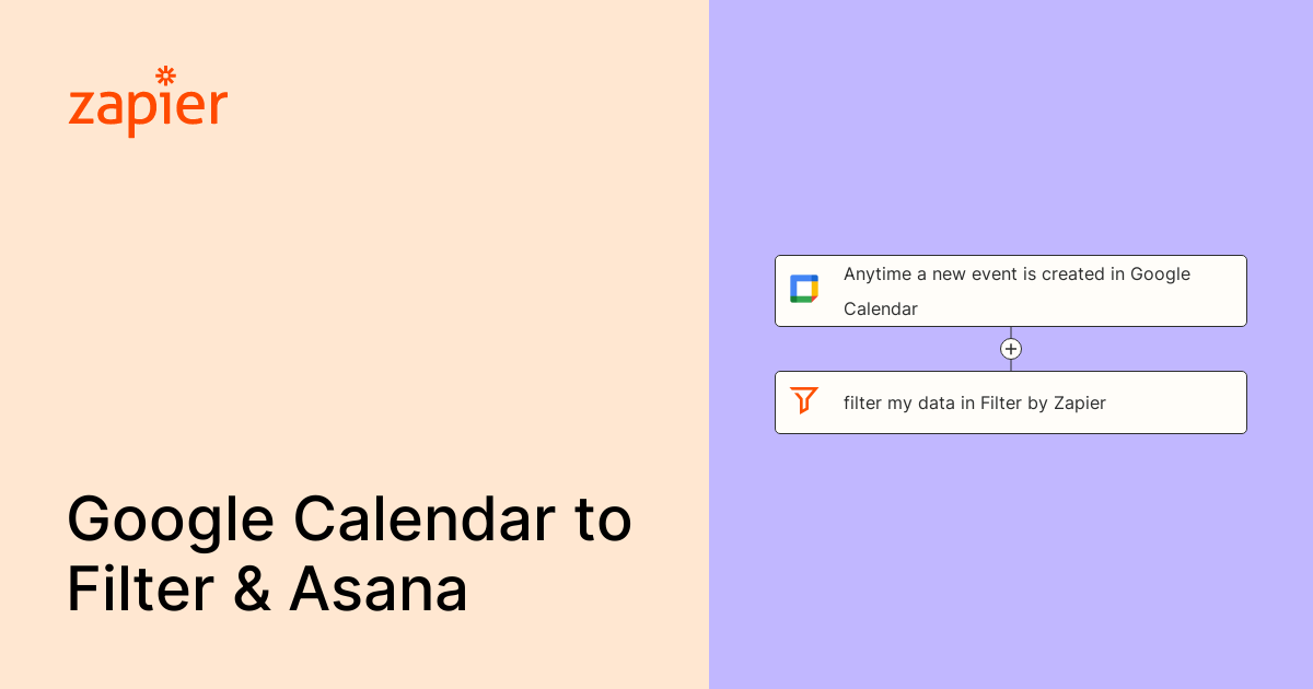 Anytime a new event is created in Google Calendar, filter my data in Filter  by Zapier and create task in Asana. | Zapier