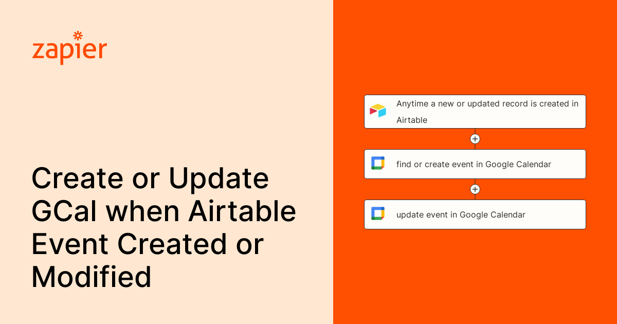 Anytime a new or updated record is created in Airtable, find or create  event in Google Calendar and update event in Google Calendar. | Zapier